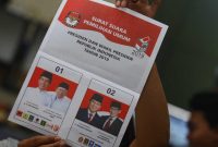 Surat suara Pilpres 2019. ( Foto: Antara )

