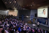Mardani H. Maming saat mengisi kuliah umum di di Auditorium Pusat Studi Jepang Universitas Indonesia, senin tanggal 26 Agustus 2019.