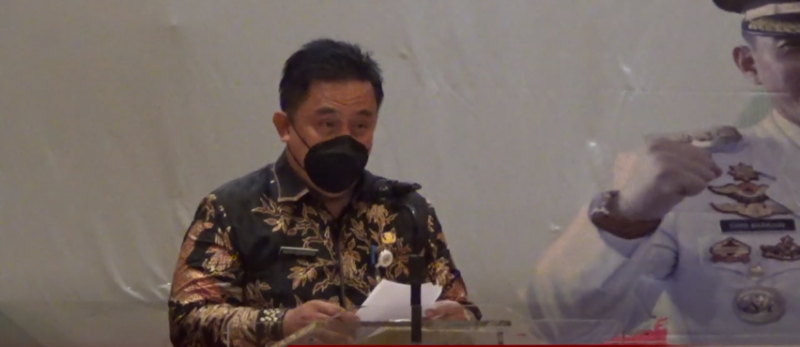 Kepala Bappeda Kabupaten Bekasi, Dedi Supriadi di saat pembukaan kegiatan Rembuk Stunting yang diberlangsung di Hotel Nuanza, Cikarang Selatan, Kamis (16/9/21
).