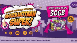 AXIS dengan paket data mulai 30 hari, akan mendapatkan penawaran menarik berupa bonus kuota Tiktok 30GB