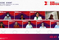 Foto : Deputi Bidang Kesetaraan Gender Kementerian PPPA, Lenny N. Rosalin, Chair G20 EMPOWER, Yessie D. Yosetya, Co- Chair G20 EMPOWER, Rinawati Prihatiningsih, Asisten Deputi Peningkatan Partisipasi Lembaga Profesi & Dunia Usaha Kemenpppa RI, Eko Novi, Advocate G20 Empower - B20 Indonesia Chairwoman dan CEO Sintesa Group, Shinta Kamdani, Advocate G20 Empower – Italy dari JLL Italy, Barbara Cominelli, Advocate G20 Empower Indonesia dari PT. Unilever Indonesia Tbk, Willy Saelan, G20 Empower Delegate Australia dari Infrastructure Australia, Romilly Madew, dan Chairman of the Executive Board of Aon Holdings B.V, Marguerite Soeteman Reijnen.