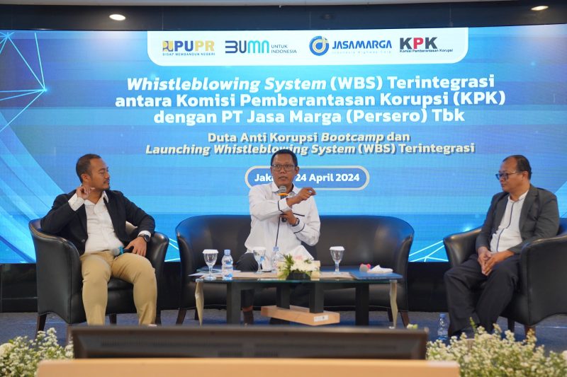 Komisi Pemberantasan Korupsi (KPK) bersama PT Jasa Marga (Persero) Tbk menggelar peluncuran Whistleblowing System (WBS) terintegrasi, serta sekaligus menggelar Bootcamp Duta Anti Korupsi Jasa Marga Group pada Rabu, (24/04).