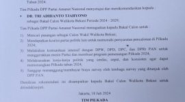 Foto : Partai Amanat Nasional Kota Bekasi Resmi Rekomendasi Tri Adhianto Calon Walikota Bekasi 2024.
