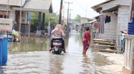 Pemukiman warga di Desa Pantai Mekar Kecamatan Muaragembong yang terkena dampak banjir rob.