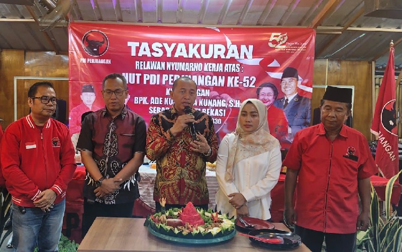Anggota DPRD Kabupaten Bekasi, Nyumarno, merayakan dua momen penting sekaligus, Hari Jadi PDI Perjuangan ke-52 dan tasyakuran kemenangan Ade Kuswara Kunang sebagai Bupati Bekasi terpilih.