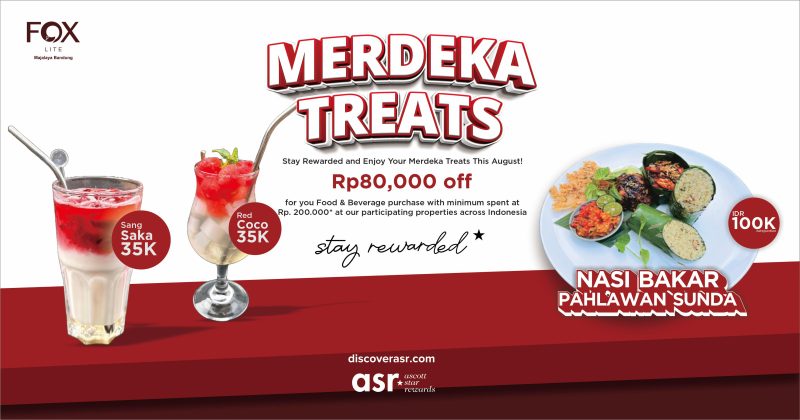 Tampilan menu spesial promo kemerdekaan di FOX LITE Hotel Majalaya Bandung. Terdiri dari Ayam Bakar Pahlawan Sunda seharga Rp100.000 nett, serta dua minuman khas bertema merah putih, yaitu Sang Saka dan Red Coco seharga Rp35.000 nett.
Program ini merupakan bagian dari 