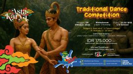 Poster resmi Traditional Dance Competition 2025 yang akan digelar di Waterboom Lippo Cikarang pada Minggu, 5 Oktober 2025. Event ini menghadirkan kompetisi tari tradisional untuk anak usia 6–16 tahun, bekerja sama dengan ZIP Production dan didukung Dinas Pariwisata Kabupaten Bekasi.

