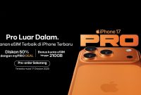 Tampilan promosi pre-order iPhone 17 Pro dari XL PRIORITAS. Melalui program myPRIO DEAL, pelanggan dapat menikmati diskon hingga 50 persen dan bonus kuota eSIM hingga 210 GB. Pre-order dibuka mulai 10 Oktober dan tersedia mulai 17 Oktober 2025.
