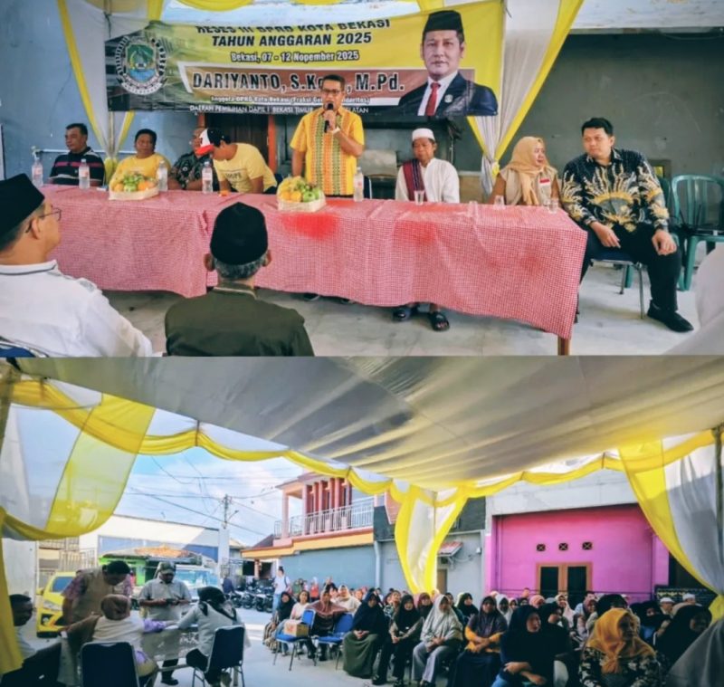 Anggota DPRD Kota Bekasi, Dariyanto, S.Kom., M.Pd., menggelar kegiatan Reses III Tahun Anggaran 2025 di wilayah Bekasi Timur, guna menyerap aspirasi warga terkait pembangunan infrastruktur dan penanganan banjir. Kegiatan ini dihadiri tokoh masyarakat, pengurus RW, dan warga sekitar yang antusias menyampaikan masukan langsung kepada wakil rakyat mereka.