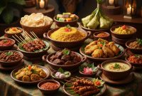 Ilustrasi hidangan khas Lebaran seperti opor ayam, rendang, dan ketupat yang disajikan dalam program brunch Idul Fitri di Harper Cikarang.