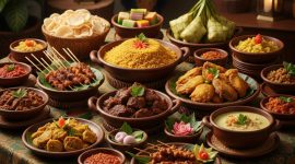 Ilustrasi hidangan khas Lebaran seperti opor ayam, rendang, dan ketupat yang disajikan dalam program brunch Idul Fitri di Harper Cikarang.