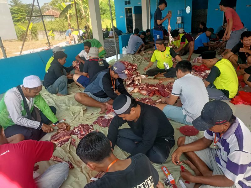 Keterangan Foto:
Panitia Kurban Masjid Baitul Makmur bersama warga RW 016 Perumahan Permata Nusa Indah Blok Diamond, Cibitung, bergotong royong melakukan proses pemotongan dan pembagian daging kurban pada perayaan Iduladha 1447 Hijriah.
