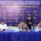 Wakapolda Riau memimpin konferensi pers pengungkapan kasus pencurian dengan kekerasan (curas), pencurian kendaraan bermotor (curanmor), dan pencurian dengan pemberatan (curat) di Mapolda Riau, Pekanbaru, Rabu (3/6/2026). Sepanjang Januari hingga Mei 2026, Polda Riau dan jajaran berhasil mengungkap 1.333 kasus kejahatan jalanan serta mengamankan 525 tersangka. Foto: Humas Polda Riau.