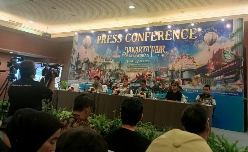 Suasana konferensi pers Jakarta Fair Kemayoran 2026 di Jakarta, Rabu (4/6/2026). Dalam kesempatan tersebut, panitia resmi mengumumkan penyelenggaraan Jakarta Fair Kemayoran yang akan berlangsung pada 11 Juni hingga 12 Juli 2026 di JIEXPO Kemayoran, Jakarta Pusat, dengan menghadirkan 2.800 peserta pameran, berbagai hiburan, serta konser musik dari sejumlah musisi papan atas Indonesia.
