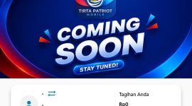 Tampilan promosi aplikasi Tirta Patriot Mobile milik Perumda Tirta Patriot Kota Bekasi yang akan segera diluncurkan, menghadirkan kemudahan layanan pelanggan secara digital dengan fitur pembayaran tagihan dan akses layanan air bersih secara lebih praktis.