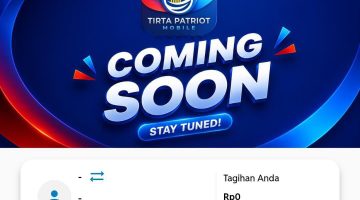 Tampilan promosi aplikasi Tirta Patriot Mobile milik Perumda Tirta Patriot Kota Bekasi yang akan segera diluncurkan, menghadirkan kemudahan layanan pelanggan secara digital dengan fitur pembayaran tagihan dan akses layanan air bersih secara lebih praktis.
