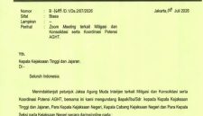Surat internal Kejaksaan Agung Republik Indonesia mengenai agenda Zoom Meeting bertajuk Mitigasi, Konsolidasi, dan Koordinasi Potensi AGHT yang beredar di media sosial dan menjadi sorotan publik di tengah penyidikan dugaan korupsi sektor batu bara. Foto: Istimewa.