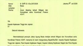 Surat internal Kejaksaan Agung Republik Indonesia mengenai agenda Zoom Meeting bertajuk Mitigasi, Konsolidasi, dan Koordinasi Potensi AGHT yang beredar di media sosial dan menjadi sorotan publik di tengah penyidikan dugaan korupsi sektor batu bara. Foto: Istimewa.