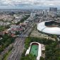 Foto udara kawasan Stadion Patriot Candrabhaga, Kota Bekasi, yang diproyeksikan menjadi pusat Sport City dan sport tourism. Pemerintah Kota Bekasi menargetkan stadion ini menjadi venue berbagai ajang olahraga, konser, dan event berskala nasional hingga internasional guna mendorong pertumbuhan ekonomi daerah.