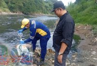 Petugas UPTD Laboratorium DLH Kota Bekasi mengambil sampel air Sungai Cileungsi saat investigasi bersama KP2C di wilayah hulu Kali Bekasi, Rabu (22/7/2026). Pengambilan