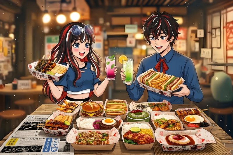Ilustrasi karakter Ren dan Reina menikmati beragam sajian street food Jepang dalam program “60 Seconds to Tokyo” yang dihadirkan Archipelago Hotels. Kampanye kuliner ini membawa pengalaman cita rasa khas Tokyo melalui berbagai menu Jepang di jaringan hotel Archipelago Indonesia.