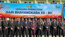 Upacara Hari Bhayangkara ke-80 di Lapangan Promoter Polres Metro Bekasi, Cikarang Utara, Rabu (1/7/2026). Foto : Ike Sopiah/Diskominfosantik.
