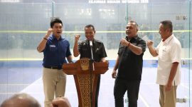 Pembukaan Kejurnas Squash Indonesia 2026 di Gedung Squash Wibawa Mukti, Kabupaten Bekasi, Selasa (7/7/2026). Kejuaraan yang diikuti 162 atlet dari delapan provinsi ini menjadi ajang pembinaan dan seleksi atlet menuju berbagai kejuaraan nasional maupun internasional.