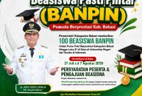 Plt. Bupati Bekasi dr. Asep Surya Atmaja mengajak putra-putri berprestasi memanfaatkan program Beasiswa Pendidikan (BANPIN) 2026. Pemerintah Kabupaten Bekasi membuka kuota 100 penerima beasiswa hingga jenjang S1 di perguruan tinggi negeri maupun swasta di seluruh Indonesia. Pendaftaran berlangsung pada 27 Juli–7 Agustus 2026 melalui laman banpin.bekasikab.go.id.