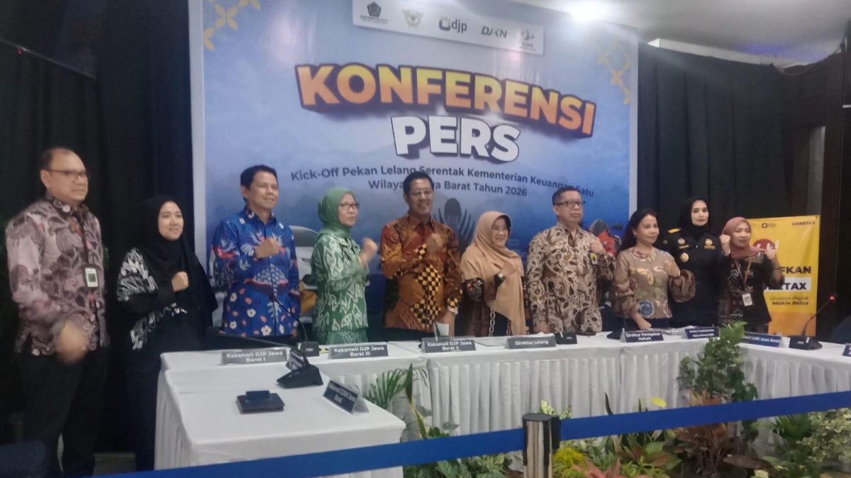 Kick-off Pekan Lelang Serentak Kemenkeu Satu Wilayah Jawa Barat digelar di Kanwil DJP Jawa Barat II, Bekasi, Selasa (22/9/2026), dengan menawarkan 123 aset sitaan pajak senilai Rp24,72 miliar.