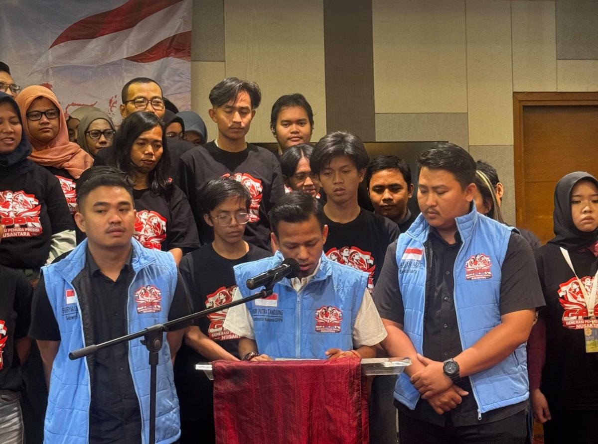 Koordinator Nasional GPPN Nasky Putra Tandjung menyampaikan deklarasi dalam kegiatan Deklarasi Nasional dan Rakernas GPPN di Jakarta, Rabu (30/9/2026). Kegiatan tersebut dihadiri sekitar 500 pemuda dari berbagai wilayah. /Dok. GPPN