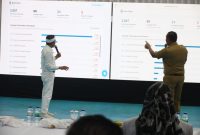 Gubernur Jawa Barat Dedi Mulyadi bersama Wali Kota Bekasi Tri Adhianto memaparkan informasi ketersediaan lowongan kerja melalui aplikasi Nyari Gawe dalam kegiatan bursa kerja daring, Senin (26/10/2026).